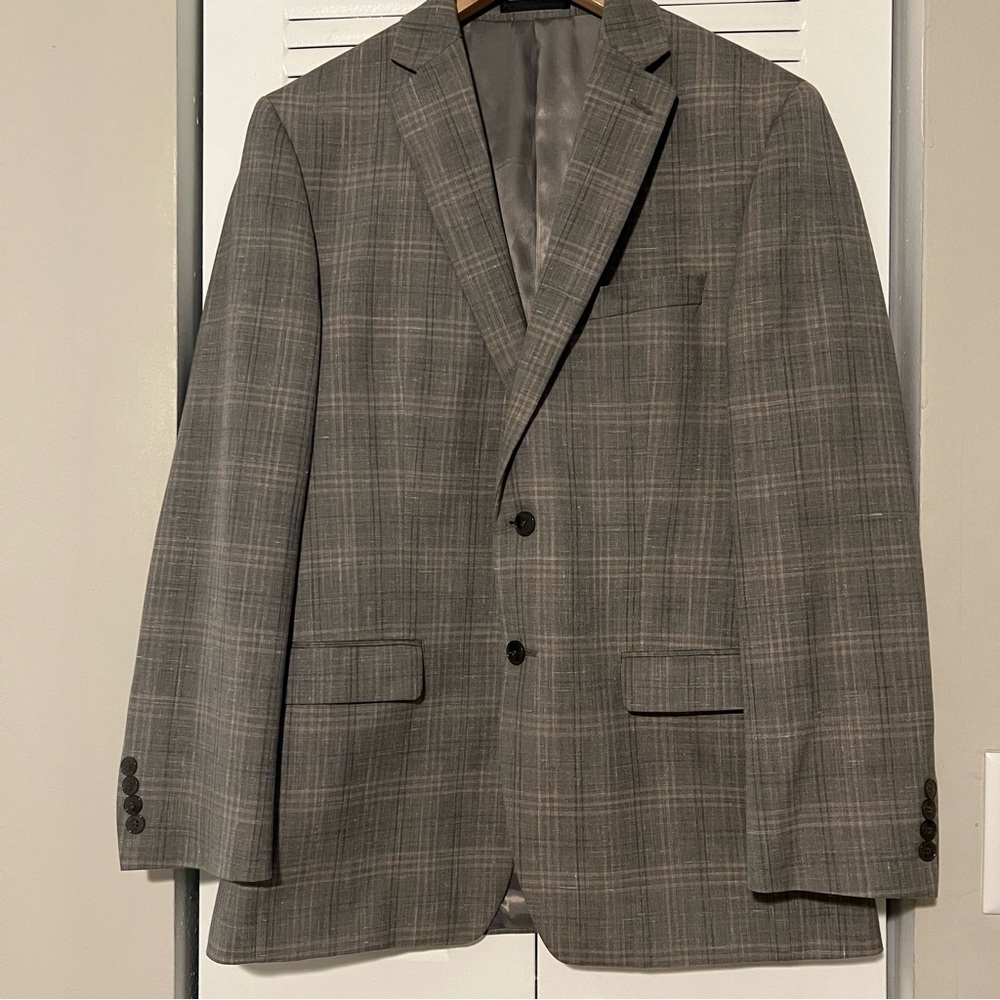 Calvin Klein Wool Linen Blend Plaid Coat Jacket Blazer Men's Size 40R Preowned